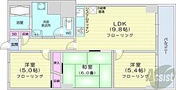 札幌市営東豊線 豊水すすきの駅 徒歩5分の賃貸マンション 5階3LDKの間取り