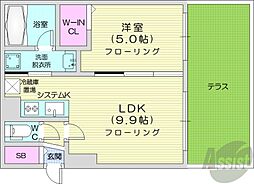 札幌市電2系統 行啓通駅 徒歩5分の賃貸マンション 1階1LDKの間取り