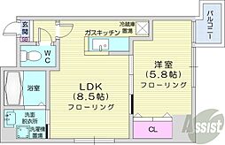 札幌市営東豊線 豊水すすきの駅 徒歩4分の賃貸マンション 4階1LDKの間取り