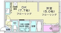 札幌市営東西線 二十四軒駅 徒歩10分の賃貸アパート 1階1DKの間取り