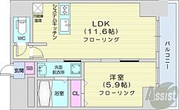 サンコート桑園ガーデンヒルズ 14階1LDKの間取り