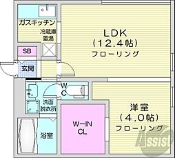 札幌市営東西線 バスセンター前駅 徒歩15分の賃貸マンション 3階1LDKの間取り