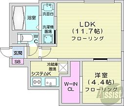 札幌市営東西線 バスセンター前駅 徒歩8分の賃貸マンション 3階1LDKの間取り