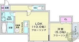 札幌市営東西線 西18丁目駅 徒歩15分の賃貸マンション 5階1LDKの間取り