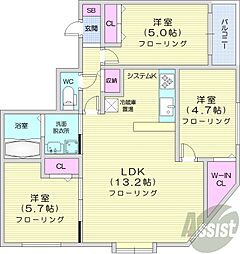 札幌市営東西線 西18丁目駅 徒歩2分の賃貸マンション 8階3LDKの間取り