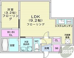 札幌市営東西線 発寒南駅 徒歩19分の賃貸マンション 3階1LDKの間取り