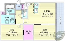 JR函館本線 桑園駅 徒歩10分の賃貸マンション 5階2LDKの間取り