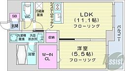 札幌市営東西線 バスセンター前駅 徒歩8分の賃貸マンション 8階1LDKの間取り