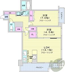 クリーンリバーフィネス北13条東駅前 2階2LDKの間取り