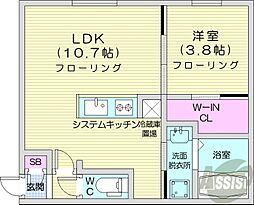 札幌市営東豊線 月寒中央駅 徒歩1分の賃貸マンション 4階1LDKの間取り