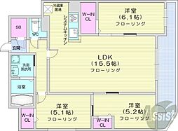 札幌市営南北線 幌平橋駅 徒歩15分の賃貸マンション 5階3LDKの間取り