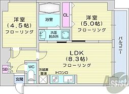 JR函館本線 桑園駅 徒歩7分の賃貸マンション 8階2LDKの間取り