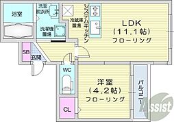 JR函館本線 桑園駅 徒歩4分の賃貸マンション 2階1LDKの間取り
