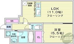 札幌市営東豊線 豊水すすきの駅 徒歩8分の賃貸マンション 3階1LDKの間取り