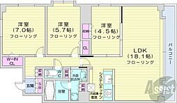 JR函館本線 札幌駅 徒歩6分の賃貸マンション 4階3LDKの間取り