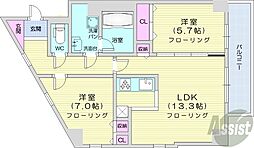 札幌市営東豊線 豊水すすきの駅 徒歩1分の賃貸マンション 10階2LDKの間取り
