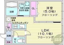 札幌市営南北線 南平岸駅 徒歩1分の賃貸マンション 4階1LDKの間取り