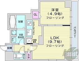 レジディア北2条イースト2 12階1LDKの間取り