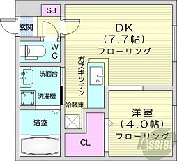 ガレリアN13 1DKの間取図画像