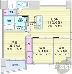 グランメール緑道館 3LDKの間取図画像