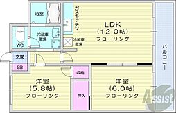 アルバアシャリア奥本ビル 2LDKの間取図画像