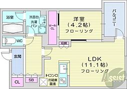 プライムメゾン南2条 1LDKの間取図画像