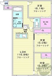 札幌市白石区本通17丁目南マンション 3LDKの間取図画像