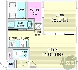 グランメール北24条 1LDKの間取図画像