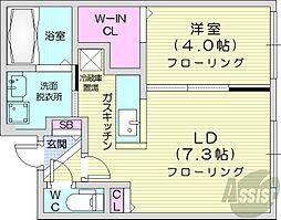 ロイヤルガーデン北6条 1LDKの間取図画像