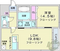 グランディー北22条 1LDKの間取図画像