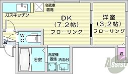 ボヌールN16 1DKの間取図画像