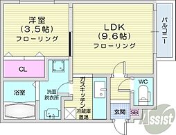 ルーエN15 1LDKの間取図画像