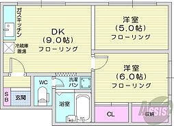 102松井ビル 2DKの間取図画像