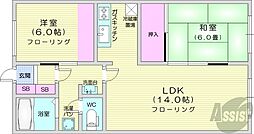 丸増バームハイツ南15条 2LDKの間取図画像