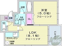 カハラコート2nd 1LDKの間取図画像