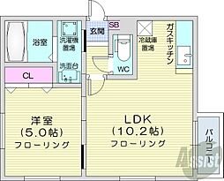 グランディール元町 1LDKの間取図画像