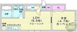 イーグルN36 1LDKの間取図画像