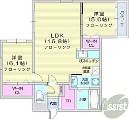 クオリア元町 2LDKの間取図画像