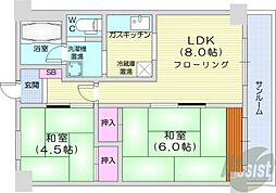 朝日ビルヂング朝日レジデンス 2DKの間取図画像