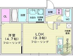 テミデンス北22条 1LDKの間取図画像
