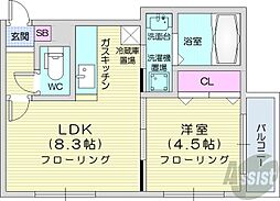チェスターN23 1LDKの間取図画像