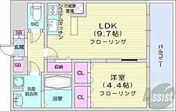 レガーロ美術館通 1LDKの間取図画像