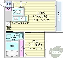 アジュールコートN5 1LDKの間取図画像