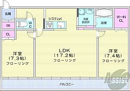 札幌市中央区南十五条西6丁目マンション 2LDKの間取図画像
