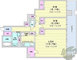 プレミストタワーズ札幌苗穂アクアゲート 2LDKの間取図画像