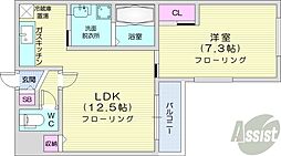 サンライズ・N25 1LDKの間取図画像