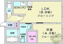 T147 1LDKの間取図画像