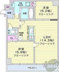 ブランシャールALAIN中島公園 2LDKの間取図画像