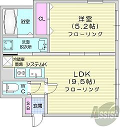 レクセラ新道東 1LDKの間取図画像