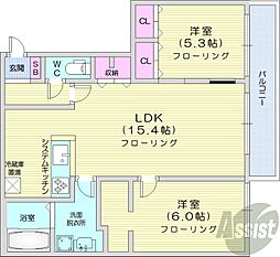 チリエージョノルド 2LDKの間取図画像